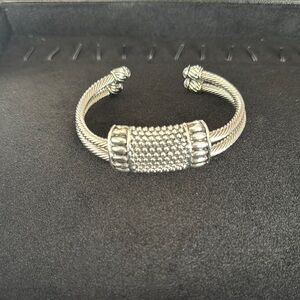 Silver tone Textured Open Cuff Bracelet